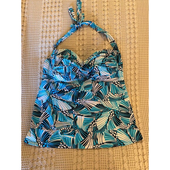 Bisou Bisou Halter Swimsuit Top Size Large 12-14 Turquois Chic - Picture 4 of 6